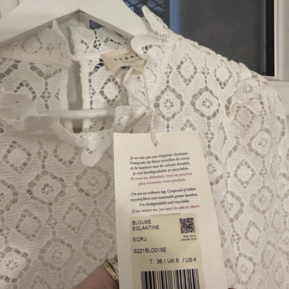 Sezane Eglantine White Blouse Size S Eu 36 NWT - Picture 6 of 7